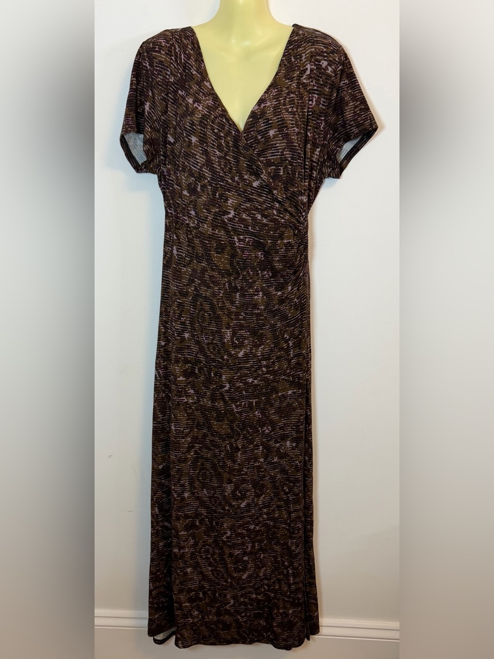Soft Surroundings Brown & Mauve Printed Wrap-Style Maxi Dress